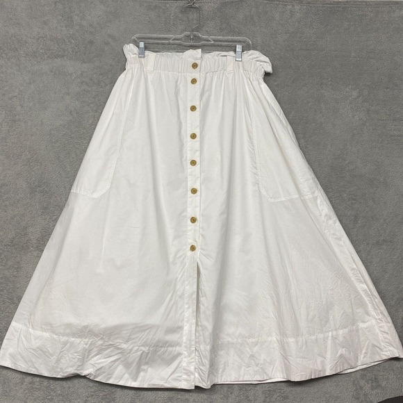 Everlane White Maxi A-Line Skirt with Smocked Detail - Picture 2 of 11